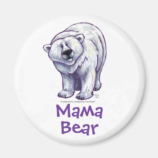 Mamma Bear Polar Bear Round Magnet (Framsidan)
