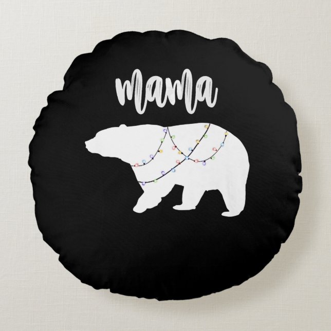 Mamma Bear Polar Bear String of Ljus jul Rund Kudde (Framsidan)