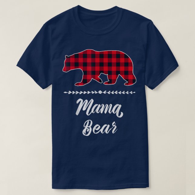 Mamma Bear Red Buffalo Check Pput Blommigt Roligt  T Shirt (Design framsida)
