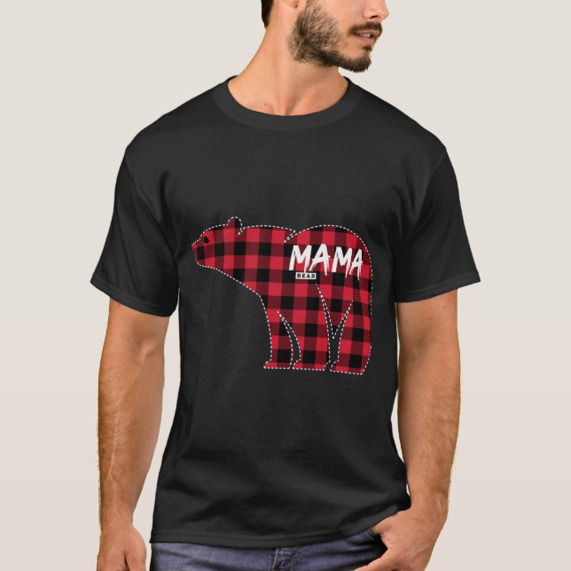 Mamma Bear Red Play Matchning Familjejul Paja T Shirt (Framsida)