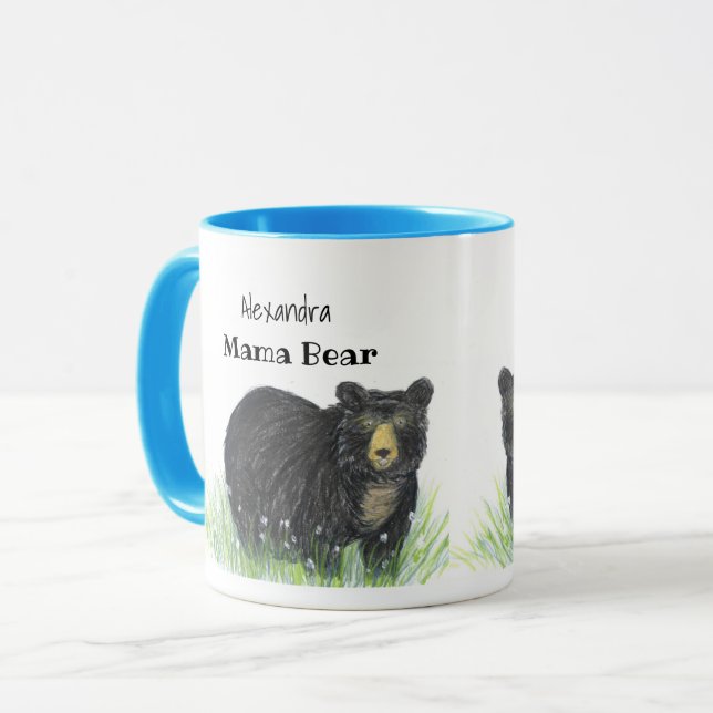 ~ Mamma Bear ~ Svart Björnblå trim Mugg (Framsida vänster)