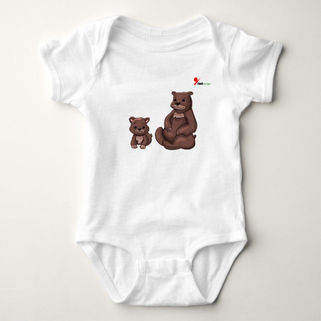 Mamma Bear & Unge Baby Bodykostym T Shirt (Framsida)