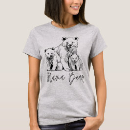 Mamma Bear with Two Unge Sketch Art T-Shirt