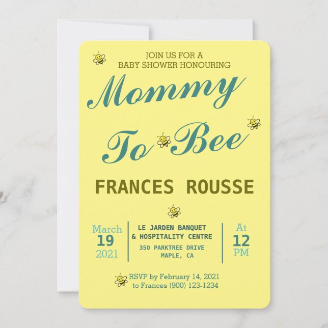 MAMMA BEE SÖT BABYFJÄRILS INVITATION INBJUDNINGAR (Framsida)
