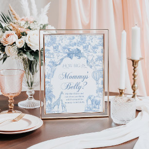 Mamma Belly Blue Toile Safari Animal Baby Shower Poster