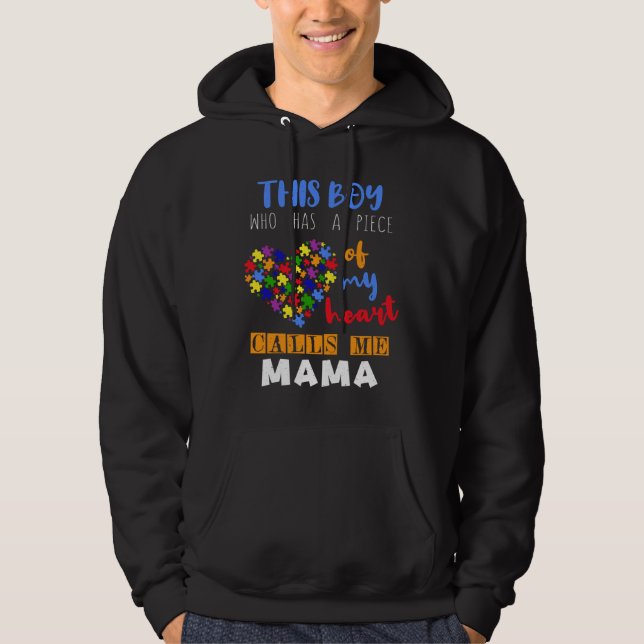 Mamma Biet Boy Puzzle Autism Awareness Hoodie (Framsida)
