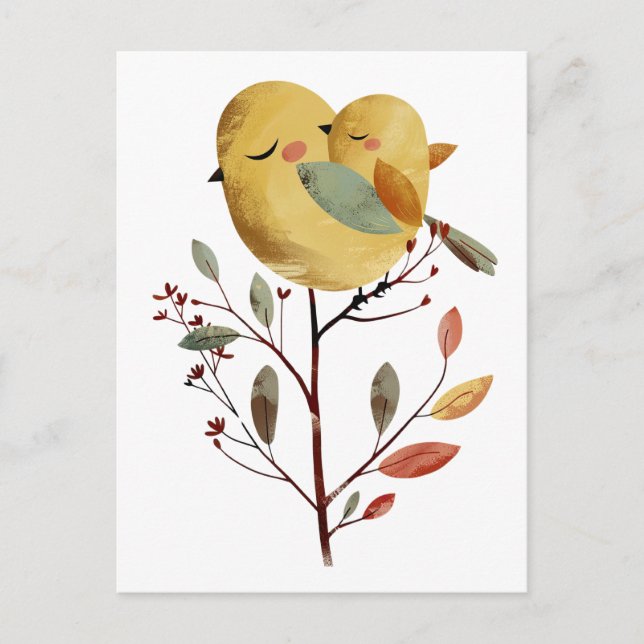 Mamma Bird & Chick Whimsical Art Mors dag Vykort (Framsida)
