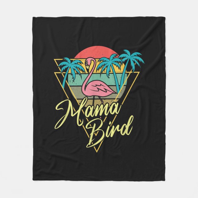 Mamma Bird Flamingo Sunset Handflatan Träd Beach 8 Fleecefilt (Framsidan)