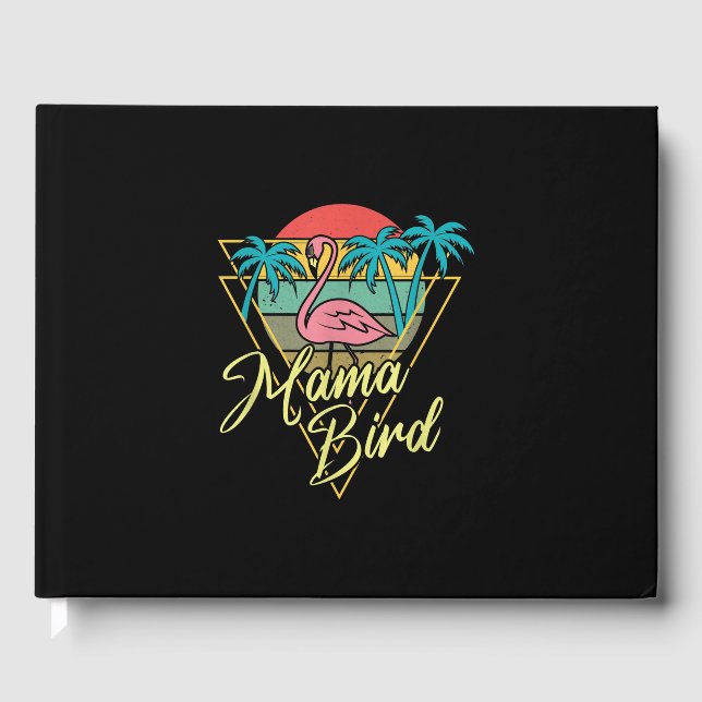 Mamma Bird Flamingo Sunset Handflatan Träd Beach 8 Gästböcker (Framsida)