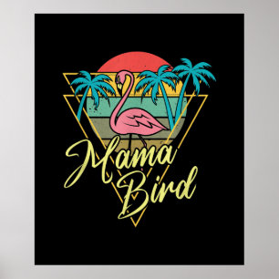 Mamma Bird Flamingo Sunset Handflatan Träd Beach 8 Poster