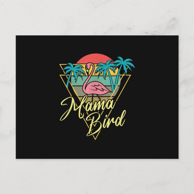 Mamma Bird Flamingo Sunset Handflatan Träd Beach 8 Vykort (Framsida)