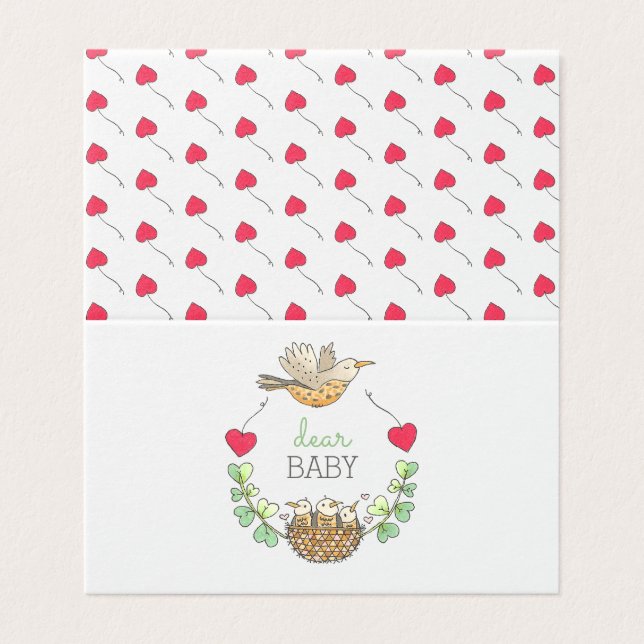 Mamma Bird Hearts Baby Shower Advice Notes Kort (Utsida ovikt)