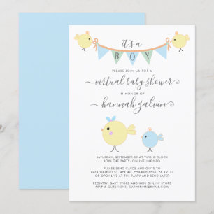 Mamma Bird Little Chick Virtuellare Pojke Shower Inbjudningar