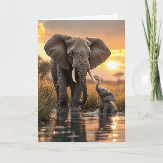 Mamma Birthday Elephant With Baby Kort (Framsida)