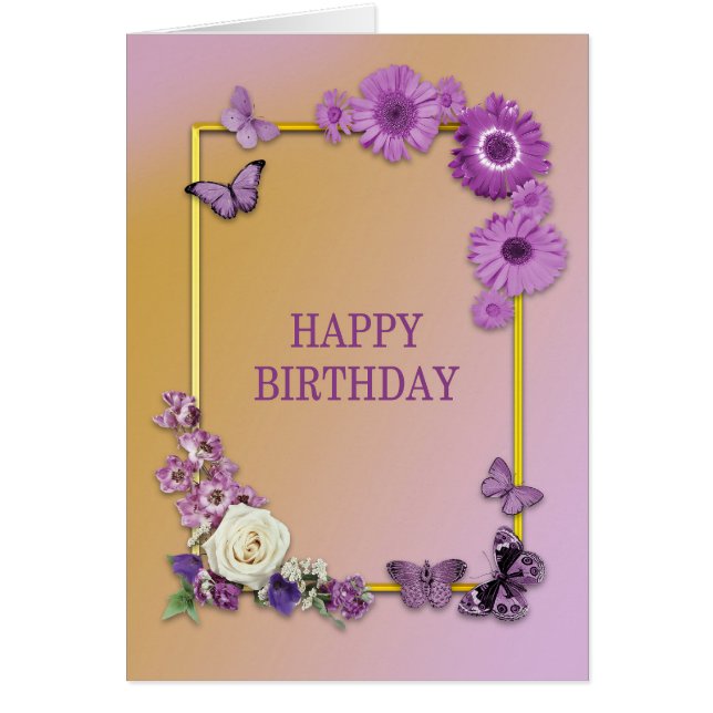 Mamma Birthday Flowers and Butterflies Hälsningskort (Framsidan)