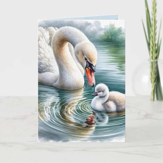 Mamma Birthday Svan with Cygnet Kort (Framsida)