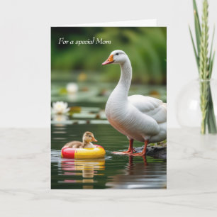 Mamma Birthday White Goose With Gosling Kort