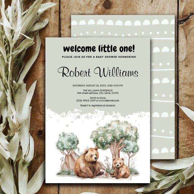 Mamma björn äventyr väntar på inbjudan till babydu (Cute mommy bear baby shower invitation , welcome little one)