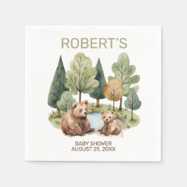 Mamma björn äventyr väntar på inbjudan till babydu pappersservett