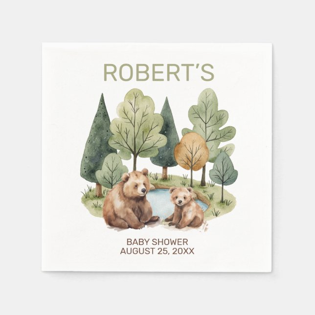 Mamma björn äventyr väntar på inbjudan till babydu pappersservett (Framsidan)