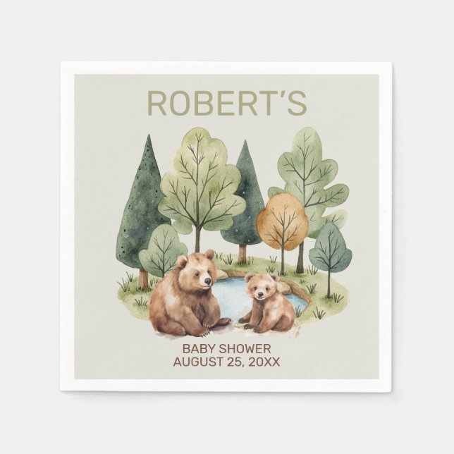 Mamma björn äventyr väntar på inbjudan till babydu pappersservett (Framsidan)