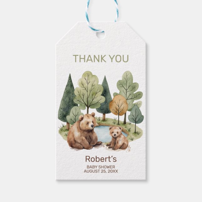 Mamma björn äventyr väntar på inbjudan till babydu presentetikett (Framsidan)