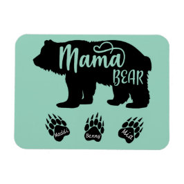 Mamma Björn med 3 tassavtryck (personliga namn) Magnet
