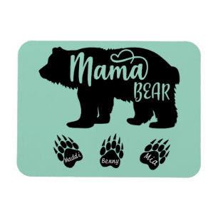 Mamma Björn med 3 tassavtryck (personliga namn) Magnet