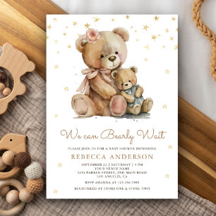 Mamma Björn och söt baby Teddybjörn Baby Shower Inbjudningar