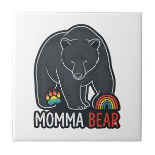 Mamma Björn Regnbåge Vintage Gravyr T-Shirt Design Kakelplatta