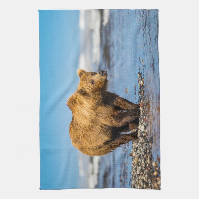 Mamma björn tittar på hennes två barn kökshandduk (Vertikal)