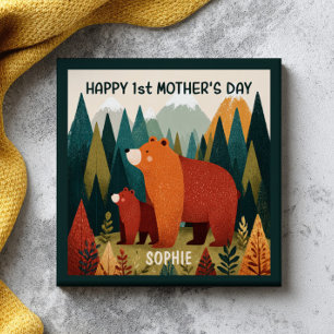Mamma Björn & Unge Natur Landskap 1:a Mors Dag Kakelplatta