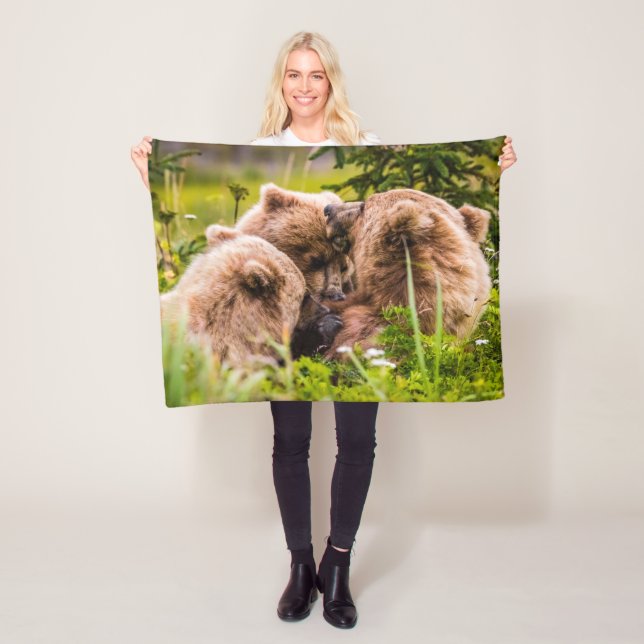 Mamma björn vårdar henne två unge, Sjö Clark Natio Fleecefilt (På plats)