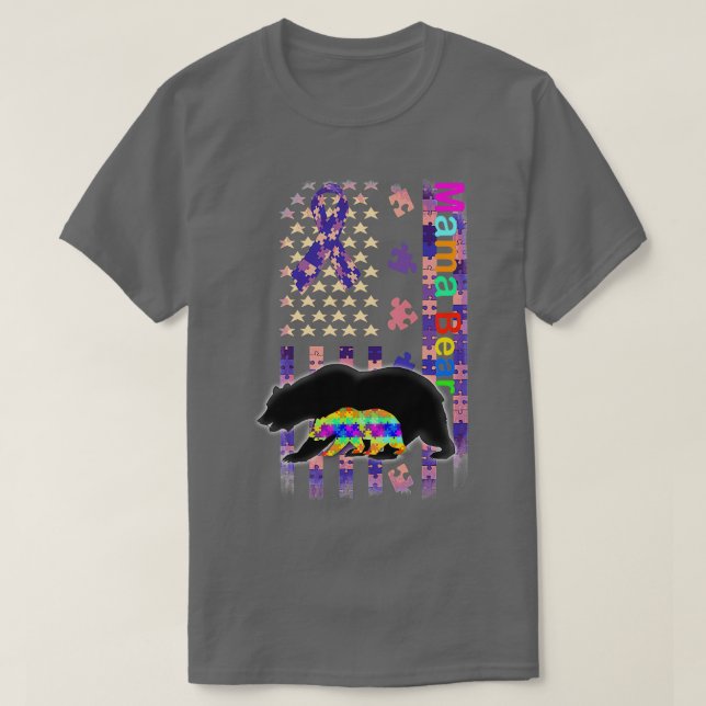 Mamma björnens autism flagga puzzle t shirt (Design framsida)
