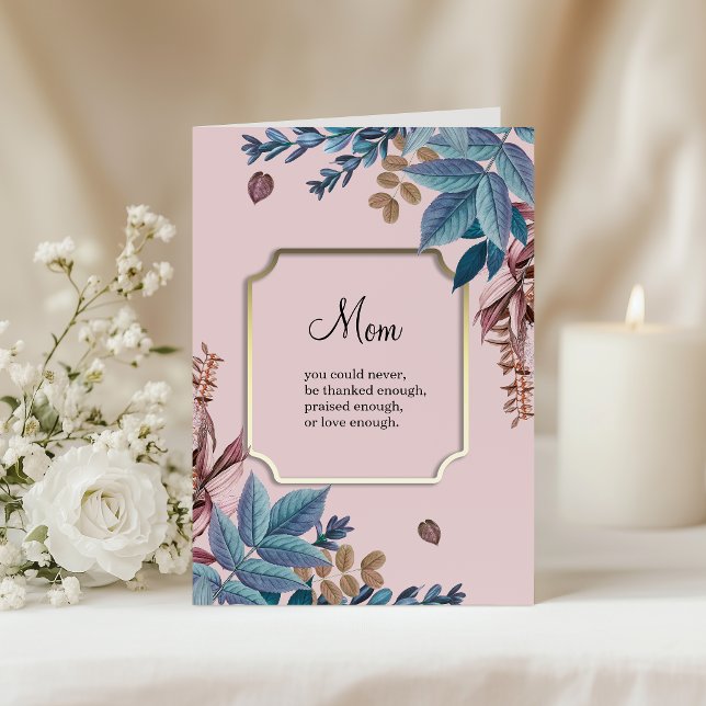 Mamma Blå och Elegant Guld Färgglada blad Kort (Skapare uppladdad)