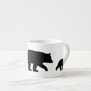 Mamma Black Bear med Unge Silhouettes Vildlevand Espressomugg