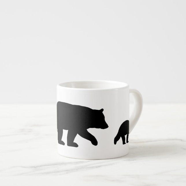 Mamma Black Bear med Unge Silhouettes | Vildlevand Espressomugg (Framsida höger)