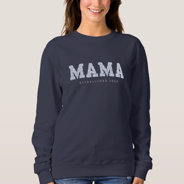 Mamma, blått Blommigt T Shirt (Framsida)