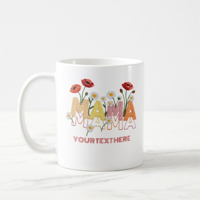 Mamma Blommig Mors Dag Anpassat Namn Vallmo & Tuse Kaffemugg (Vänster)