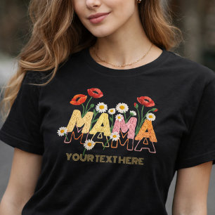 Mamma Blommig Mors Dag Anpassat Namn Vallmo & Tuse T Shirt