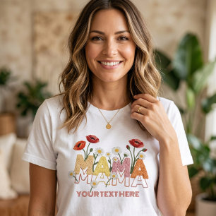 Mamma Blommig Mors Dag Anpassat Namn Vallmo & Tuse T Shirt