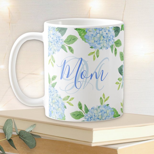 Mamma Blommigt Blue Hydrangea Watercolor Modern Kaffemugg (Skapare uppladdad)