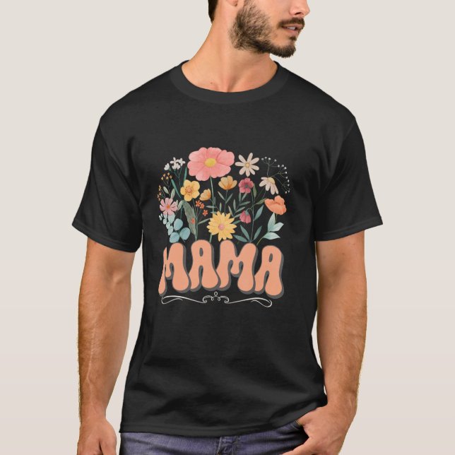 Mamma Blommigt Daisy Hippie Groovy Wildblomfunny M T Shirt (Framsida)
