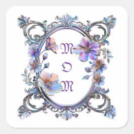 Mamma Blommigt Ram Fyrkantigt Klistermärke