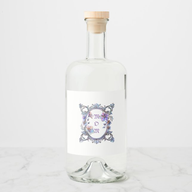 Mamma Blommigt Ram Spritflaskor Etikett (Framsida)