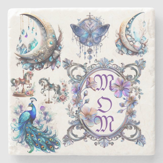 Mamma Blommigt Ram Stenunderlägg (Framsidan)