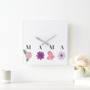 Mamma Blommor och Elegant present till Mamma Fyrkantig Klocka