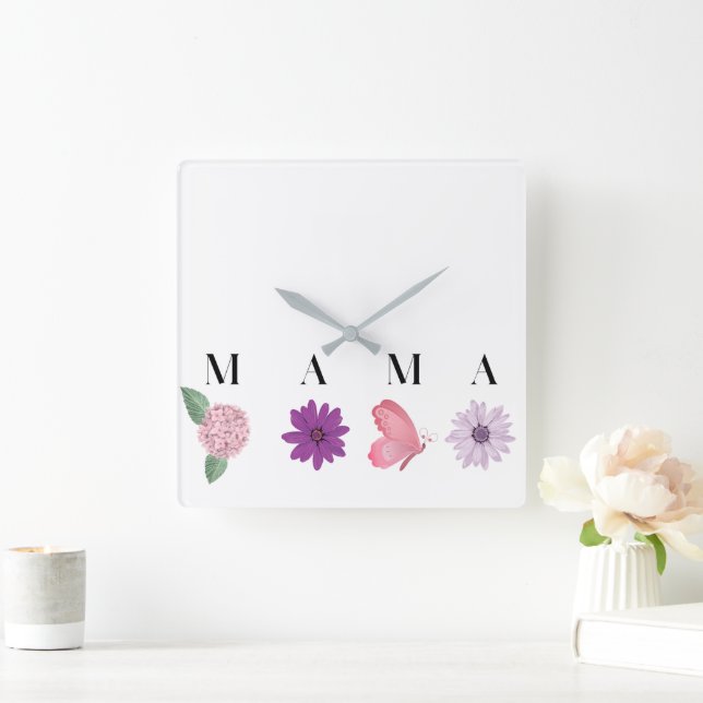 Mamma Blommor och Elegant present till Mamma Fyrkantig Klocka (Hem)