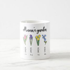 Mamma blomsterträdgård med 4 personlig namn kaffemugg