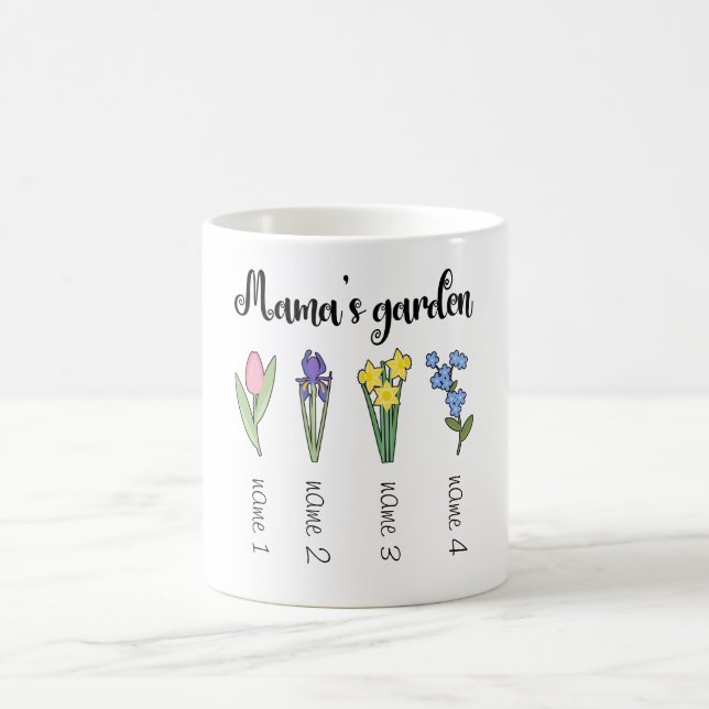 Mamma blomsterträdgård med 4 personlig namn kaffemugg (Center)